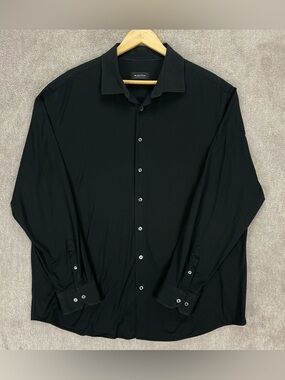 Bugatchi 8 Way Stretch Shirt Men’s 3XL Solid Black Long Sleeve OoohCotton Tech